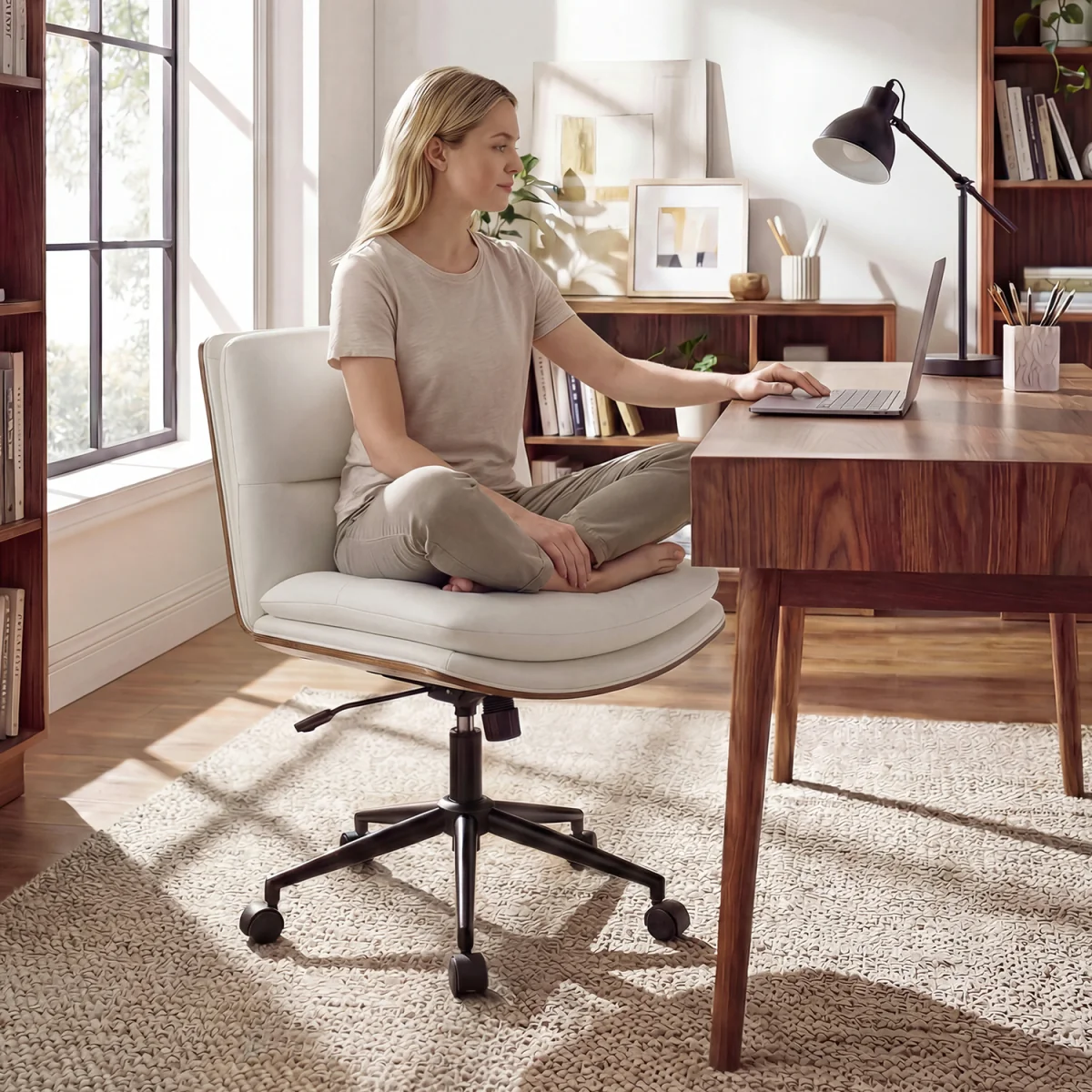 Height Adjustable Swivel Vanity Chair - White – image 3