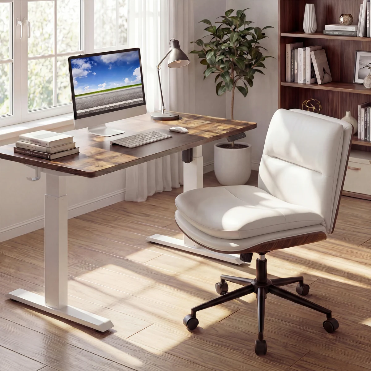 Height Adjustable Swivel Vanity Chair - White – image 4