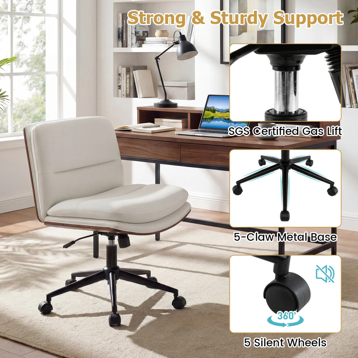 Height Adjustable Swivel Vanity Chair - White – image 6