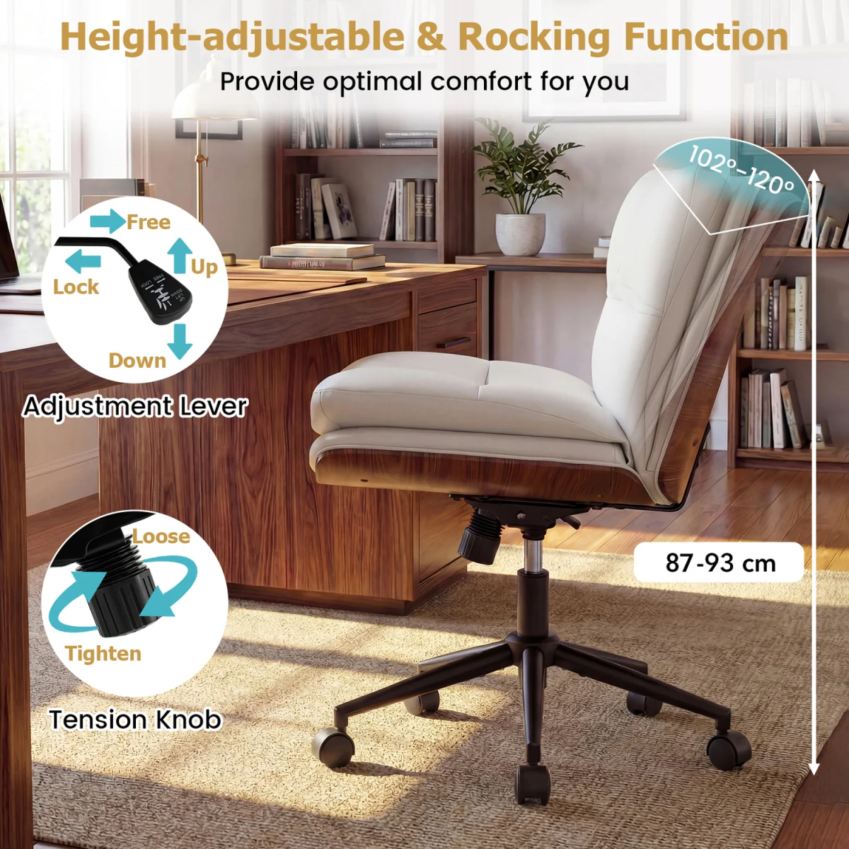 Height Adjustable Swivel Vanity Chair - White – image 7