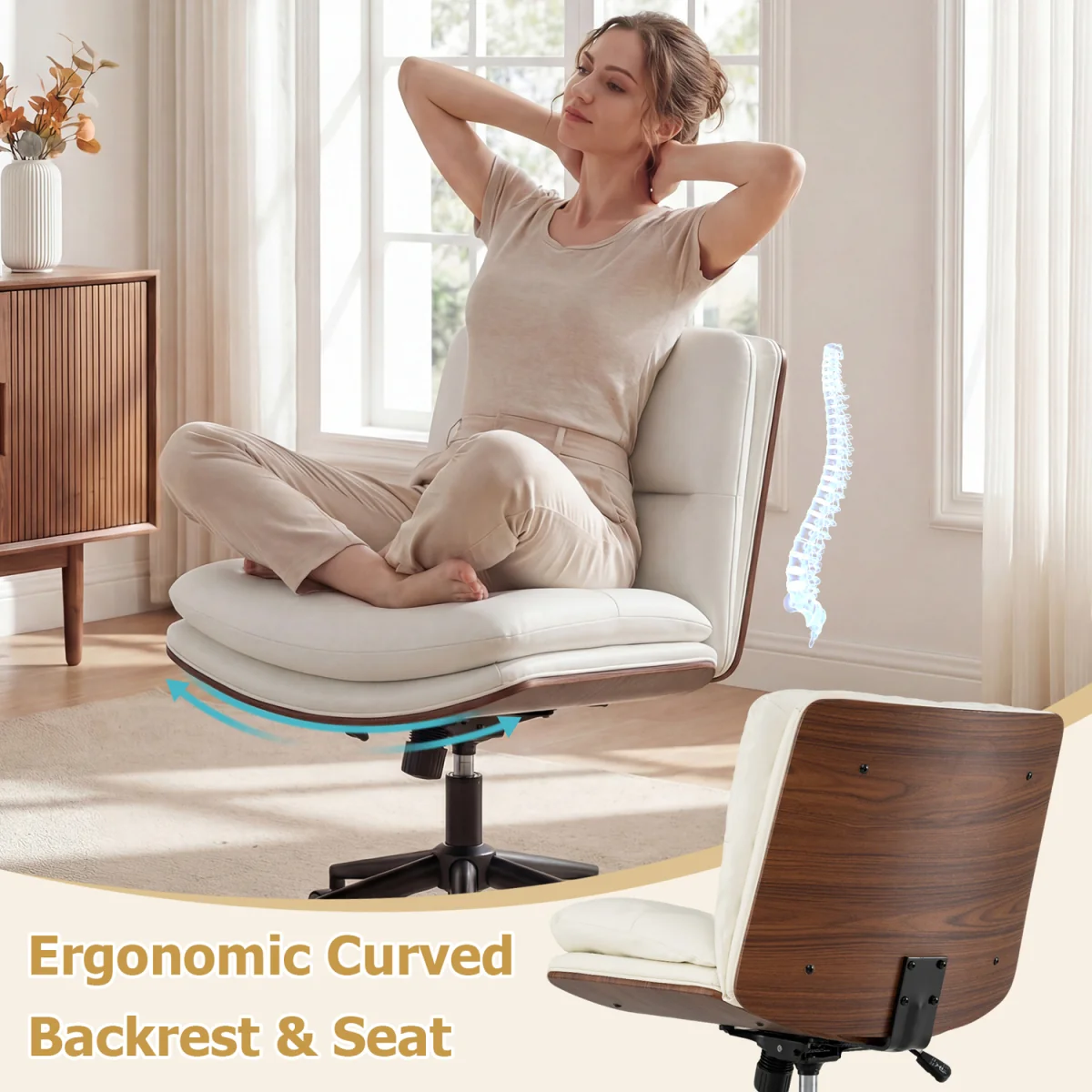 Height Adjustable Swivel Vanity Chair - White – image 9