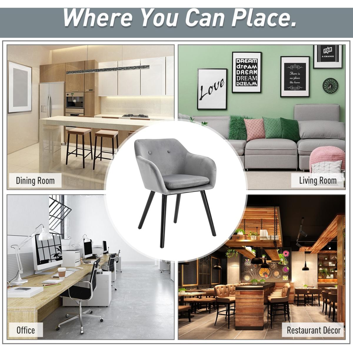 Set of 2 Modern Upholstered Fabric Accent Chairs - Grey – image 11