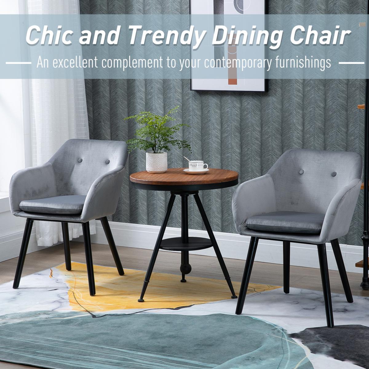 Set of 2 Modern Upholstered Fabric Accent Chairs - Grey – image 12