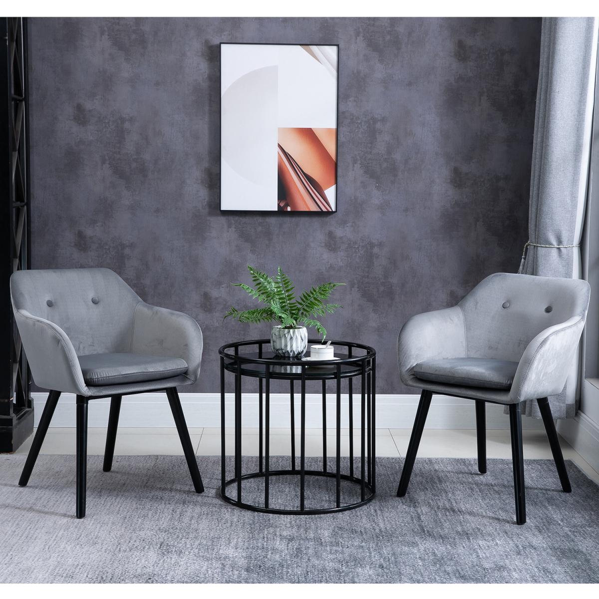 Set of 2 Modern Upholstered Fabric Accent Chairs - Grey – image 14