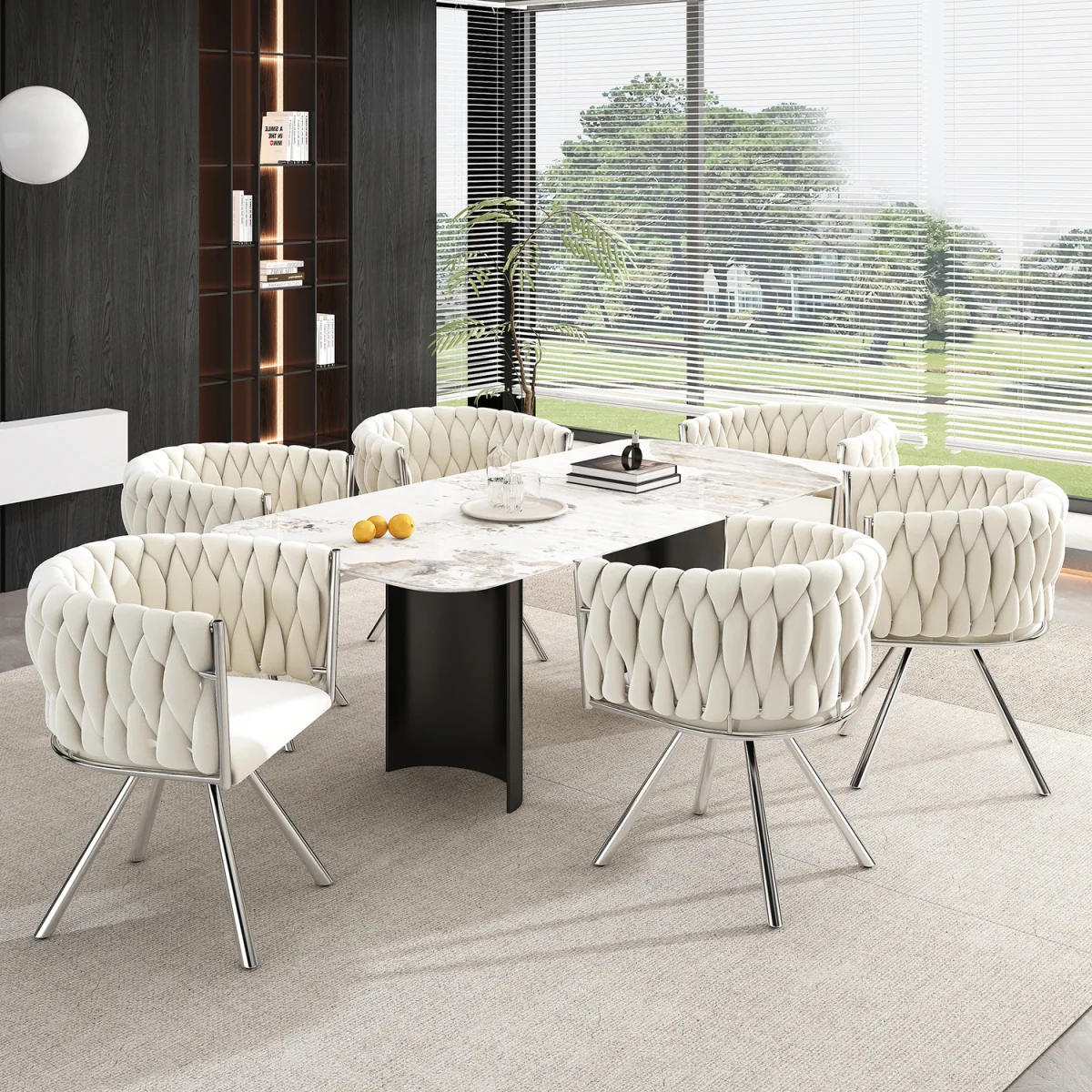 Velvet Luxurious Swivel Chair with Four Metal Legs, Beige & Silver, Set of 2 - Beige – image 5