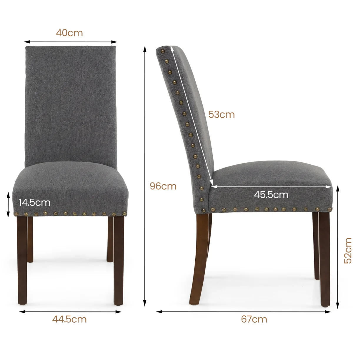 Set of 2 Solid Rubber Wood Upholstered Dinner Chairs - Grey – image 3