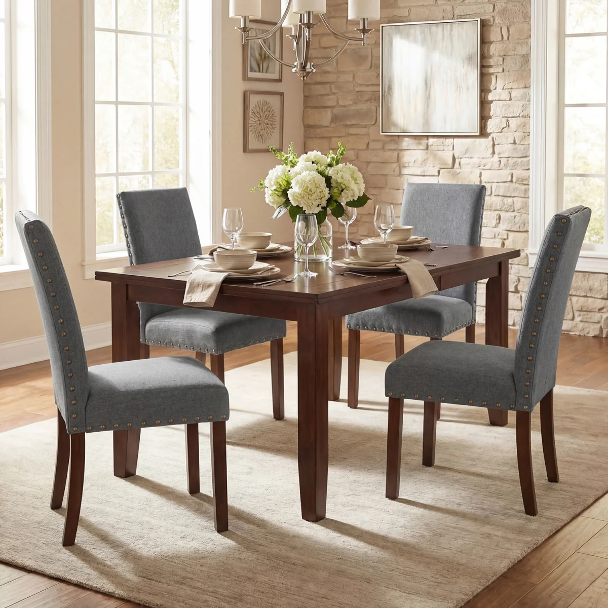 Set of 2 Solid Rubber Wood Upholstered Dinner Chairs - Grey – image 4