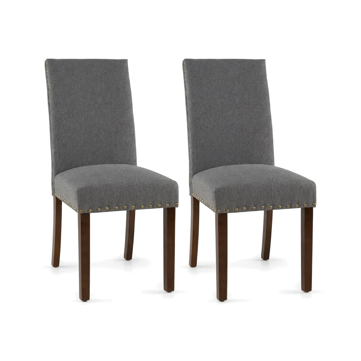 Set of 2 Solid Rubber Wood Upholstered Dinner Chairs - Grey – image 1