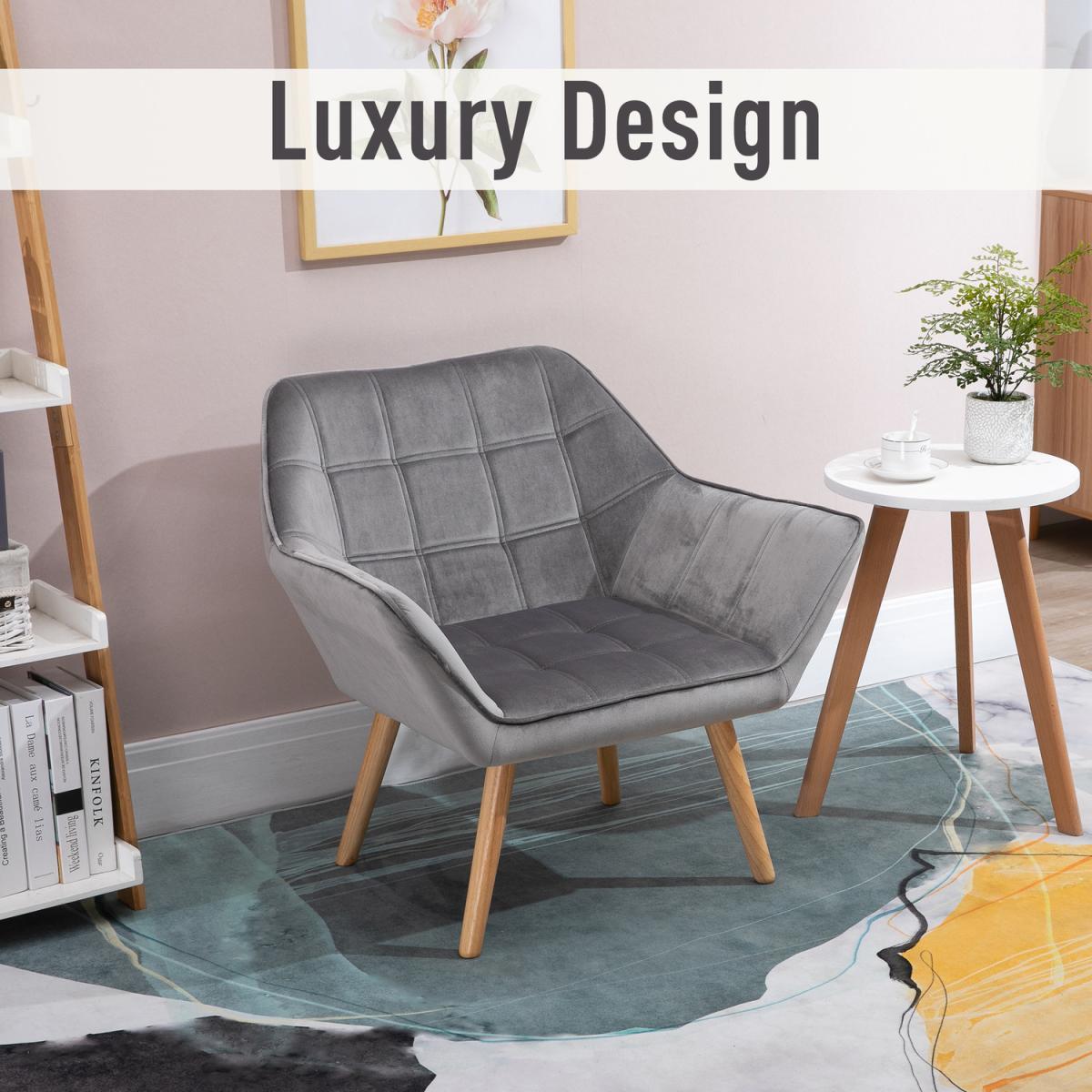 Modern Velvet Accent Chairs with Gold Legs - Grey – image 2