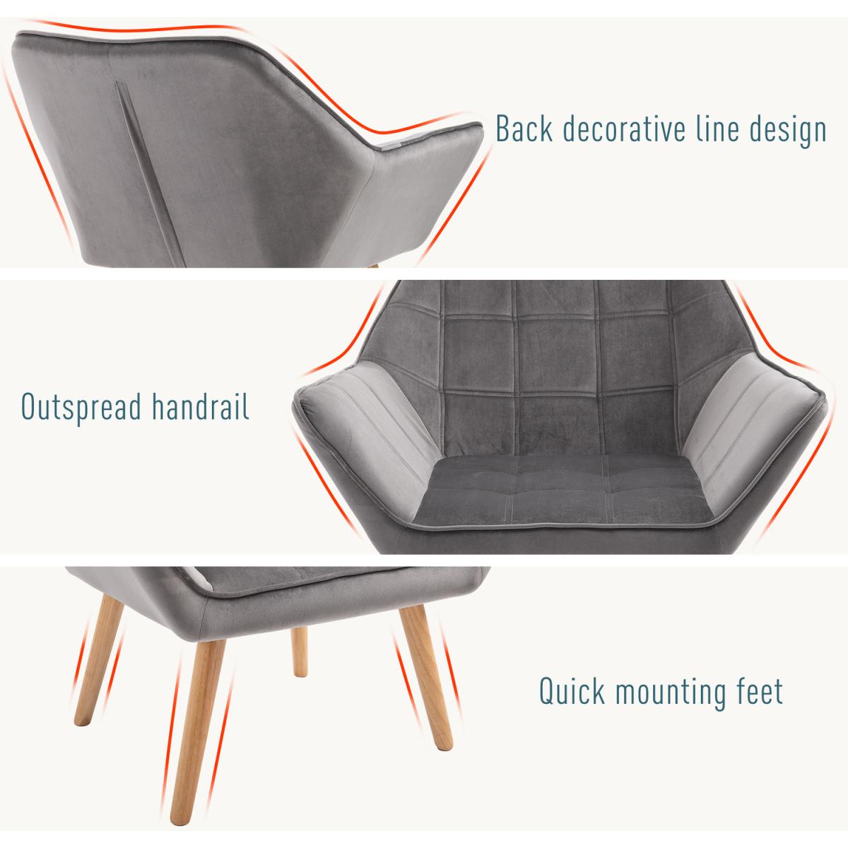Modern Velvet Accent Chairs with Gold Legs - Grey – image 3