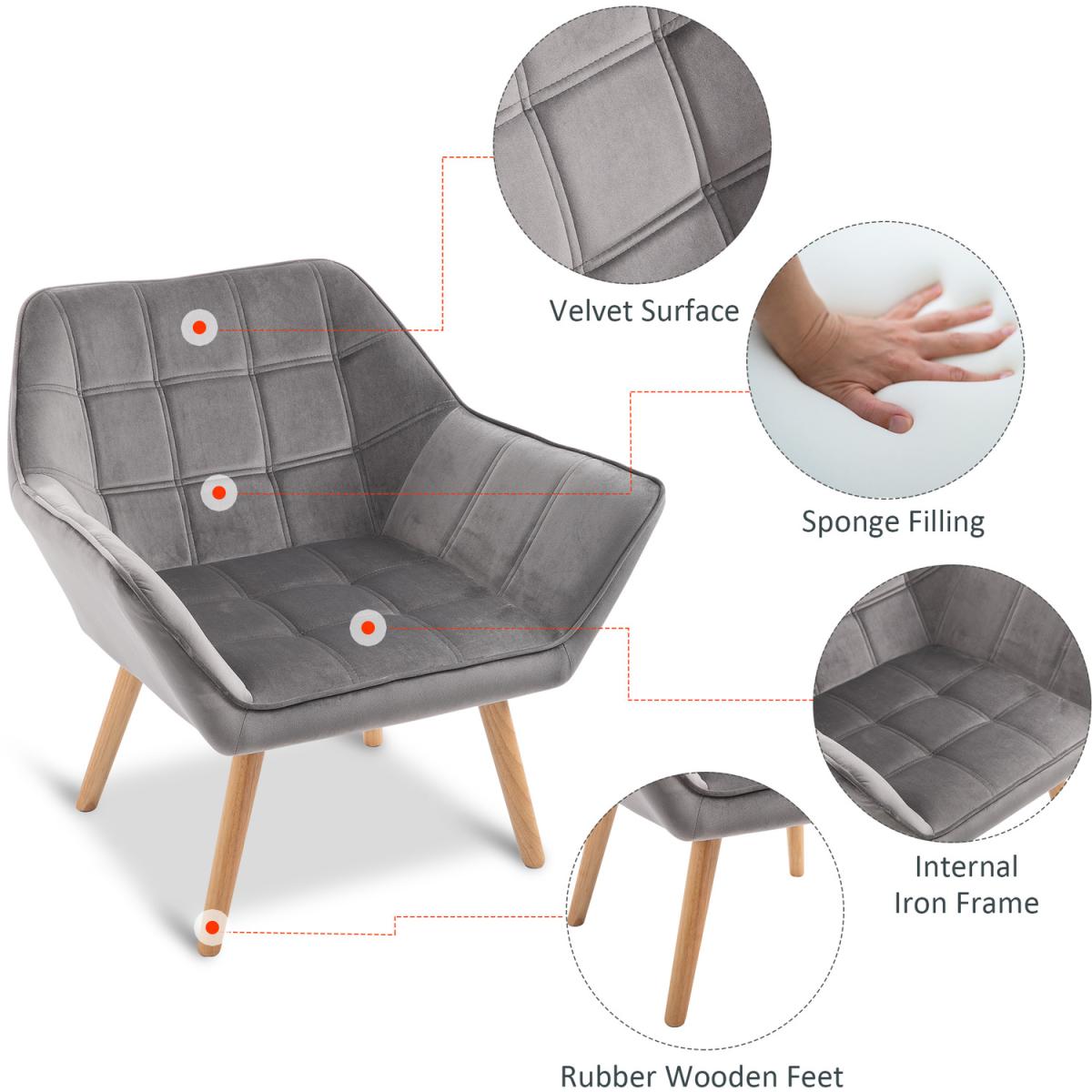 Modern Velvet Accent Chairs with Gold Legs - Grey – image 4