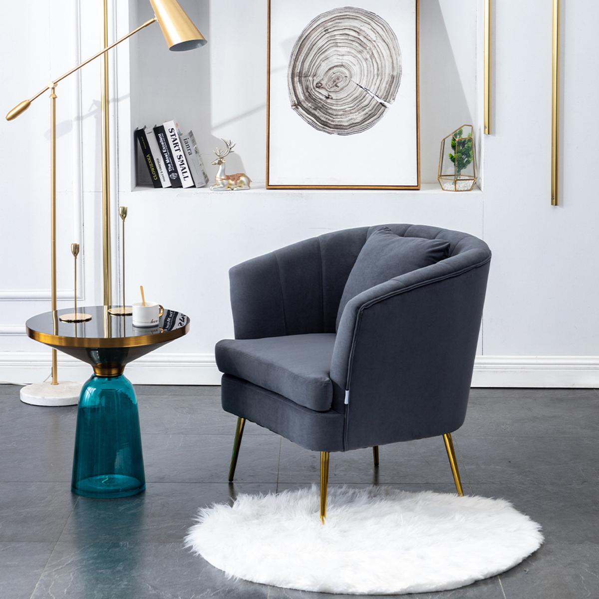 Modern Velvet Lounge Accent Chair - Grey-Pink – image 15