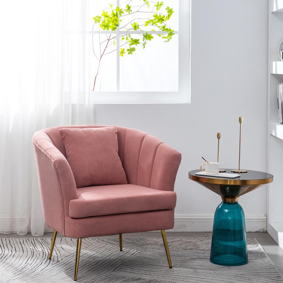 Modern Velvet Lounge Accent Chair - Grey-Pink – image 7