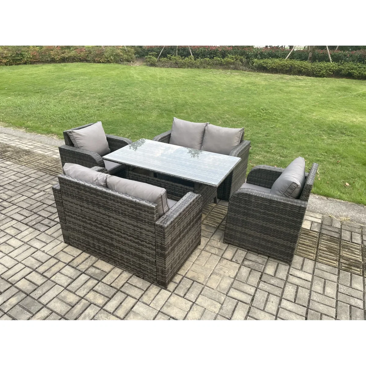 Fimous 6-Seater Rattan Lounge Set with Love Sofa & Chairs - Dark Grey – image 3