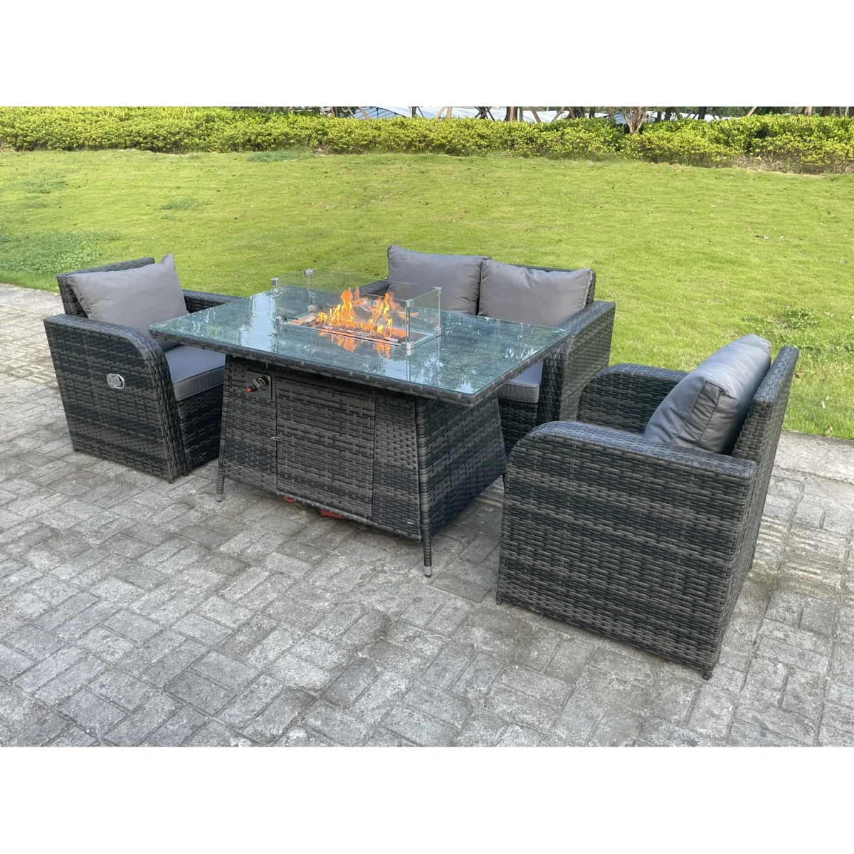 Rattan 4 Seater Gas Fire Pit Sofa Set Reclining Chairs – image 2