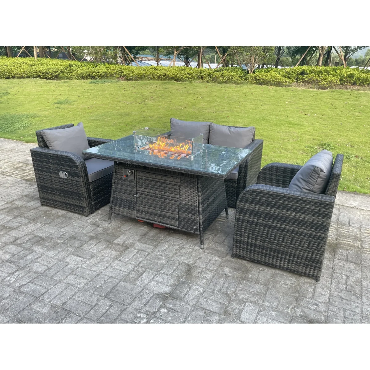 Rattan 4 Seater Gas Fire Pit Sofa Set Reclining Chairs – image 3