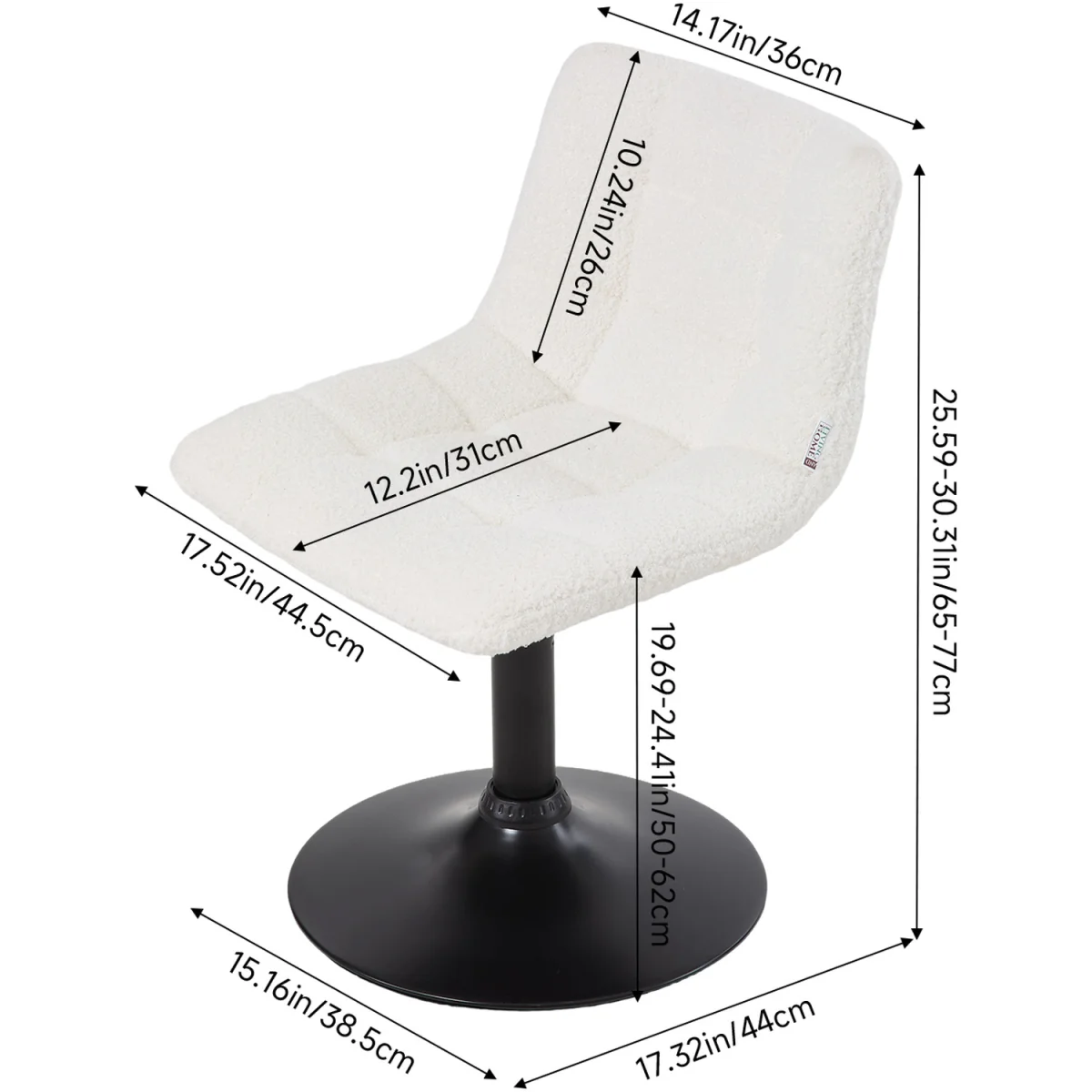 Height Adjustable Swivel Upholstered Dressing Table Chair - White – image 2