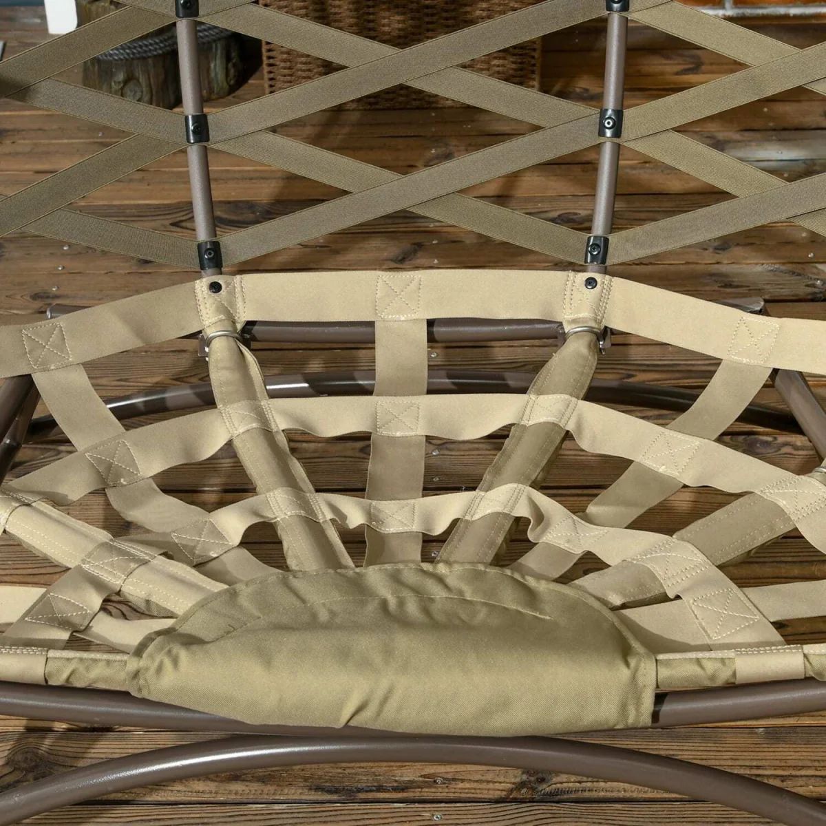 Vere Woven Rattan Khaki 2-Seater Folding Egg Chair with Cushions and Cup Holders – image 2