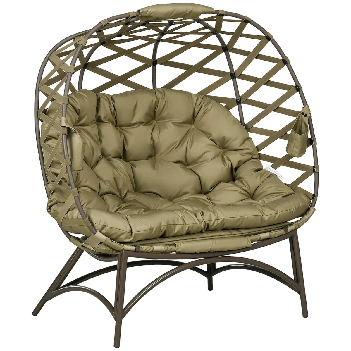 Vere Woven Rattan Khaki 2-Seater Folding Egg Chair with Cushions and Cup Holders – image 3