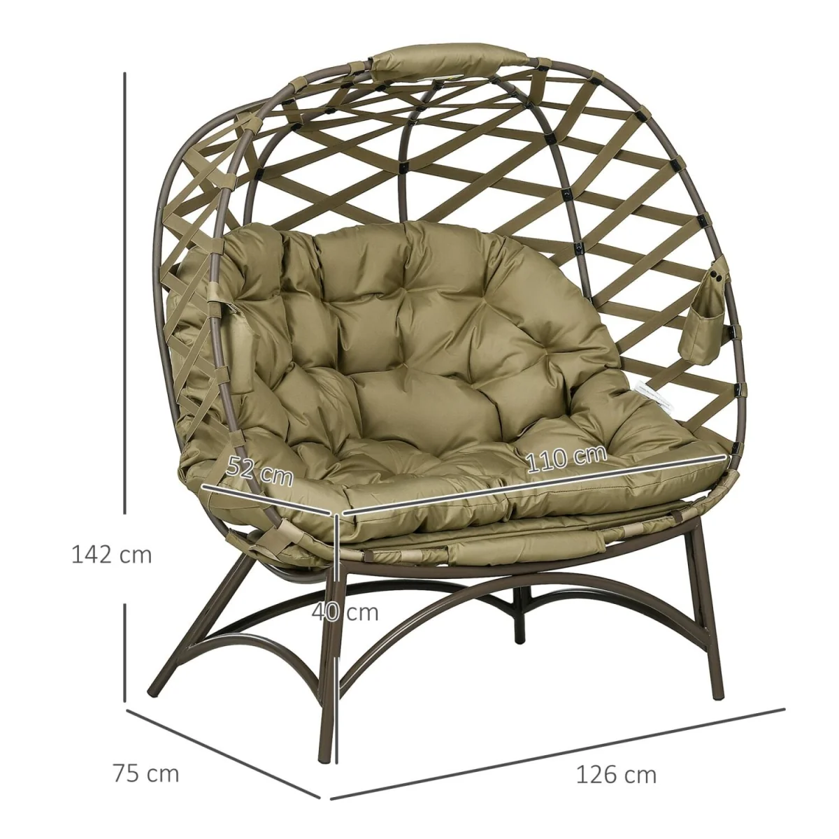 Vere Woven Rattan Khaki 2-Seater Folding Egg Chair with Cushions and Cup Holders – image 5