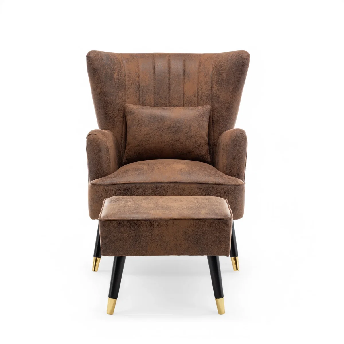 Faux Leather Suede Brown Camila Accent Chair with Footstool - Brown – image 2