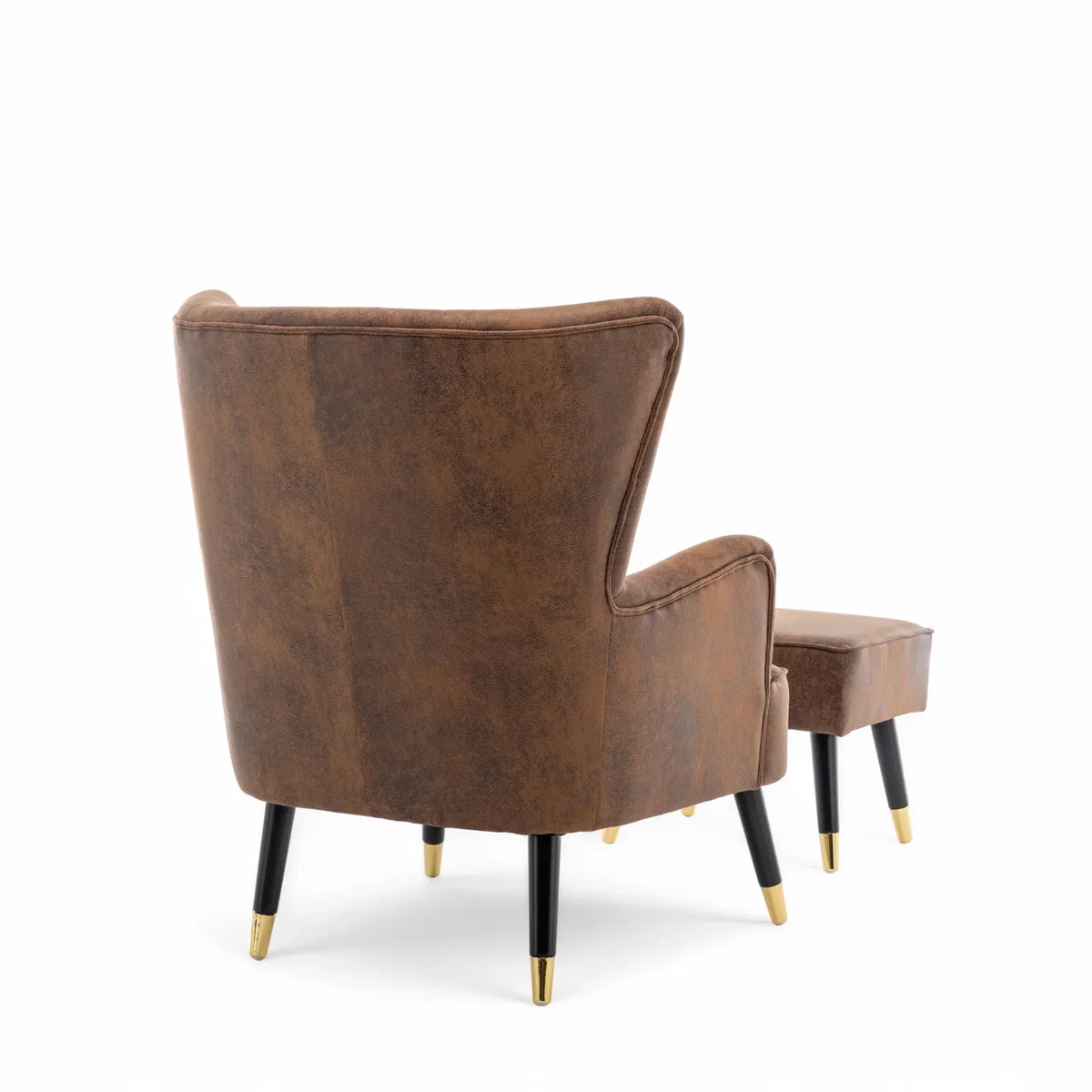Faux Leather Suede Brown Camila Accent Chair with Footstool - Brown – image 3