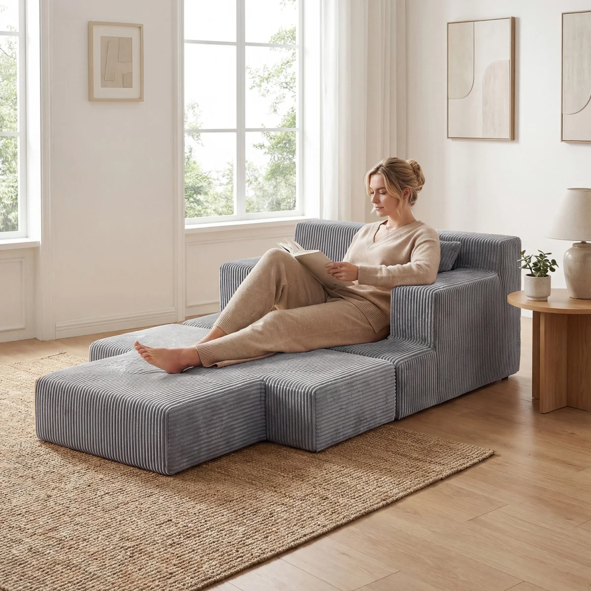 Convertible Sleeper Chair with Pillows - Grey – image 4