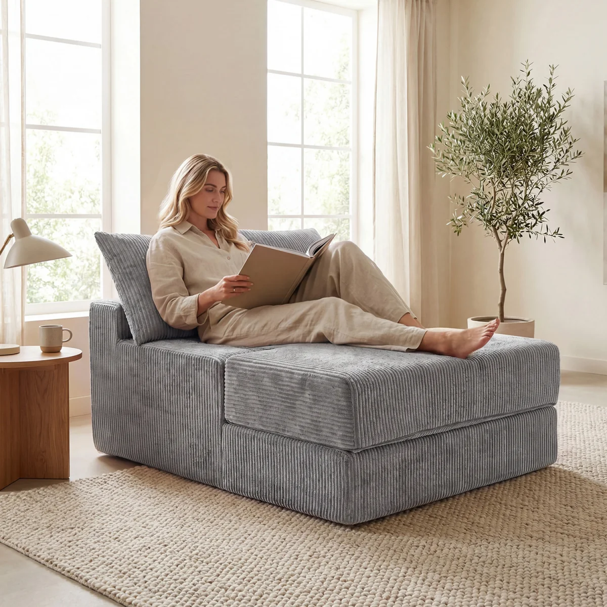Convertible Sleeper Chair with Pillows - Grey – image 6