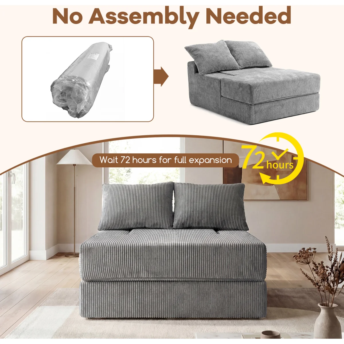 Convertible Sleeper Chair with Pillows - Grey – image 7