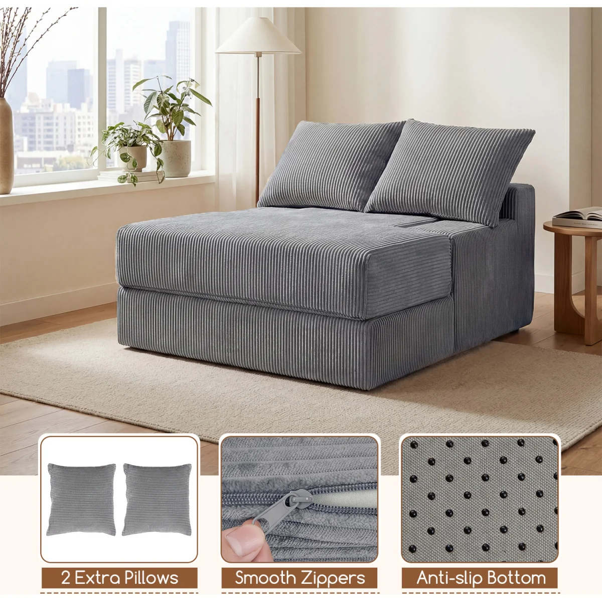 Convertible Sleeper Chair with Pillows - Grey – image 8