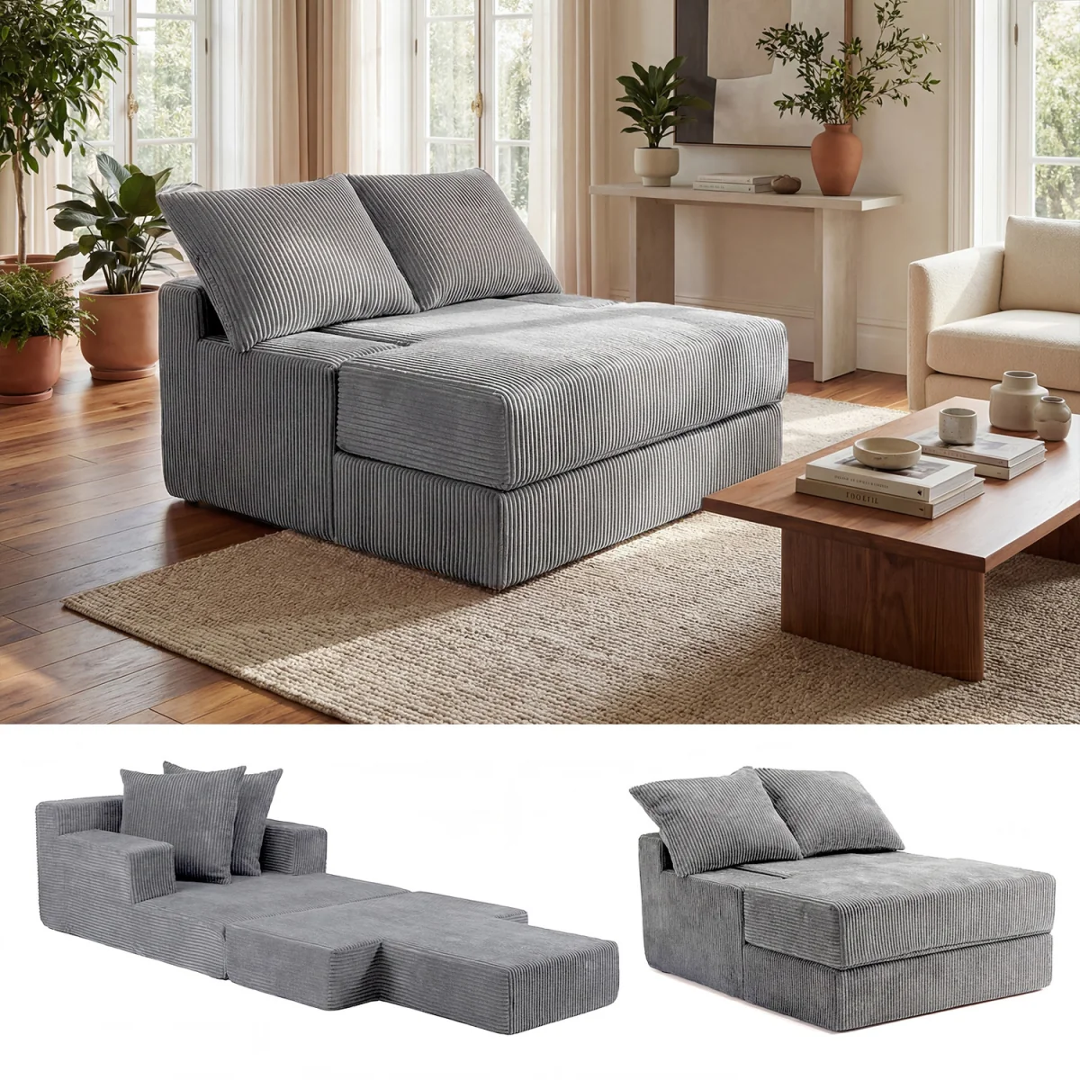 Convertible Sleeper Chair with Pillows - Grey – image 9