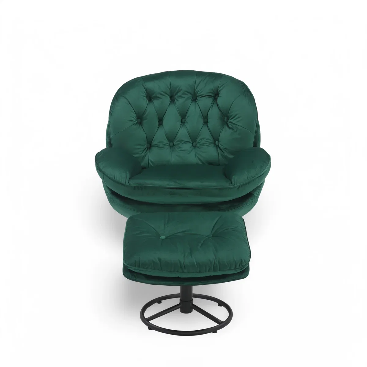 Velvet Emerald Green Azura Swivel Accent Chair with Footstool - Emerald Green – image 2