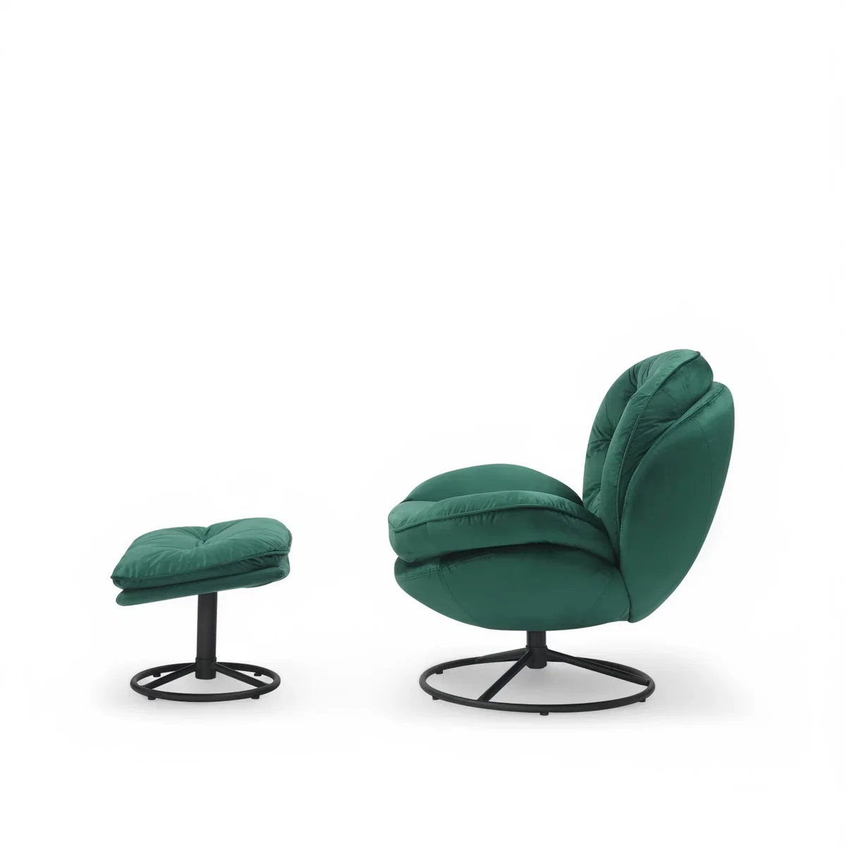 Velvet Emerald Green Azura Swivel Accent Chair with Footstool - Emerald Green – image 3