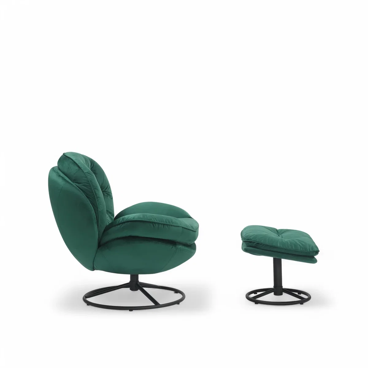 Velvet Emerald Green Azura Swivel Accent Chair with Footstool - Emerald Green – image 4