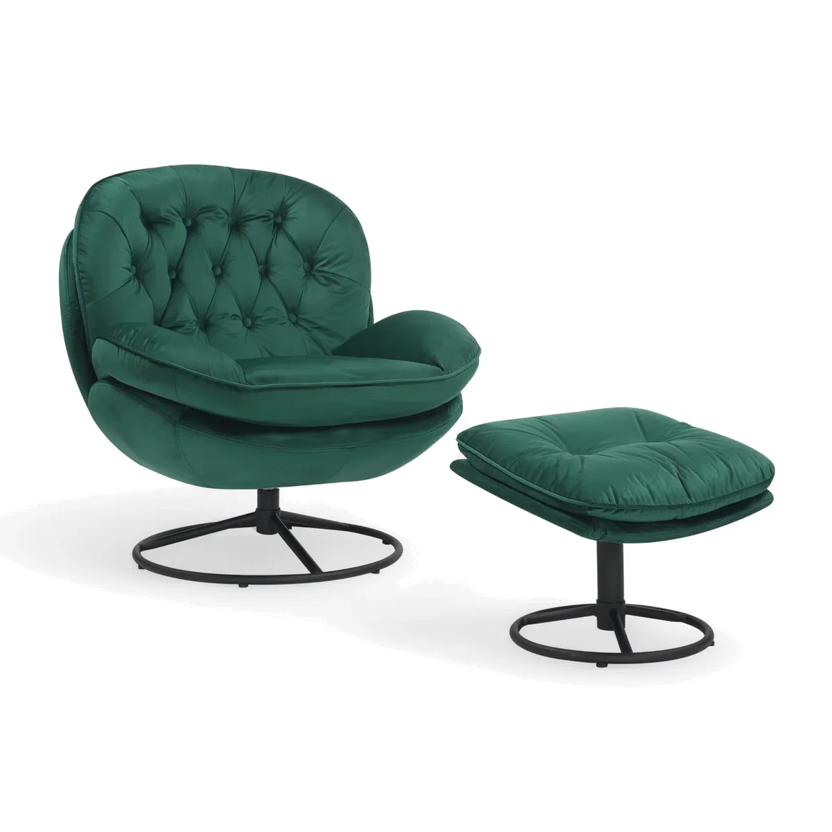 Velvet Emerald Green Azura Swivel Accent Chair with Footstool - Emerald Green – image 1