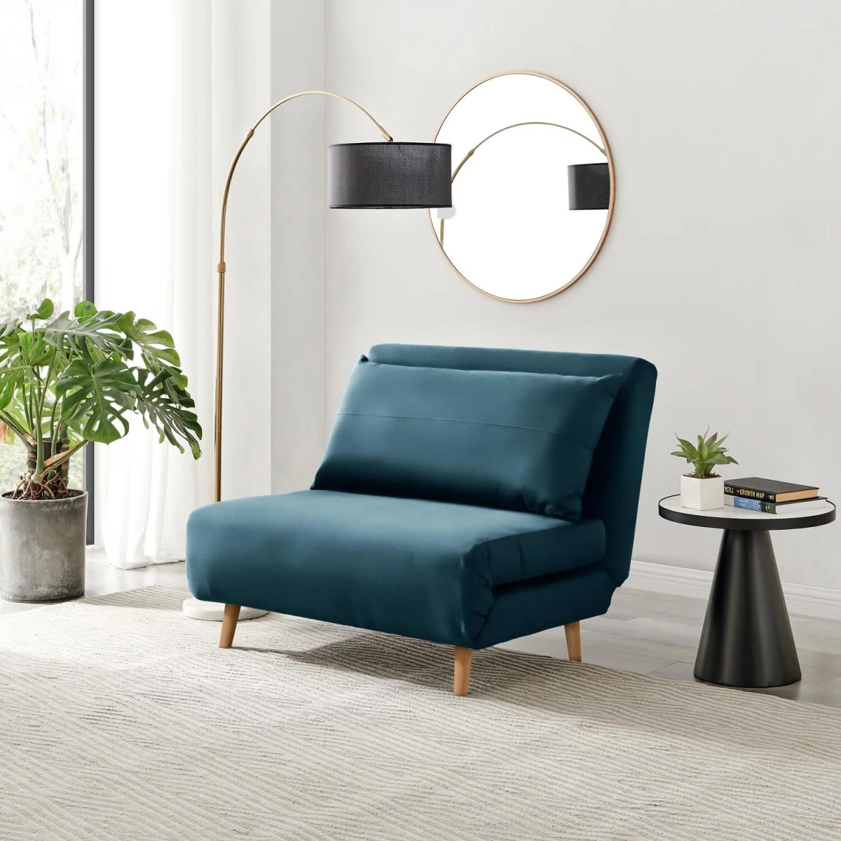 Bobby Blue Velvet Single Folding Sofa Bed Chair - Blue – image 2