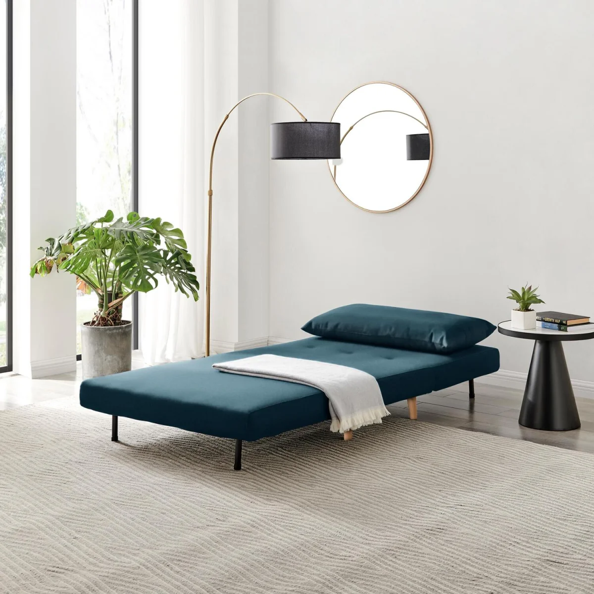 Bobby Blue Velvet Single Folding Sofa Bed Chair - Blue – image 3