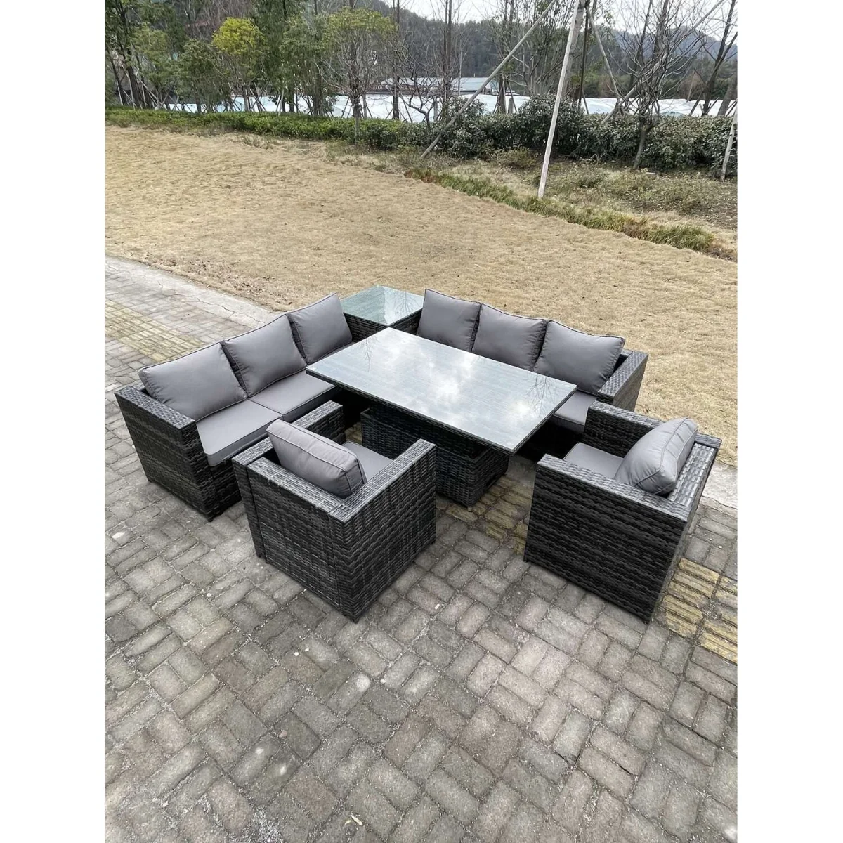 8 Seater PE Rattan Corner Sofa Set 2 Arm Chairs - Dark Grey Mixed – image 2