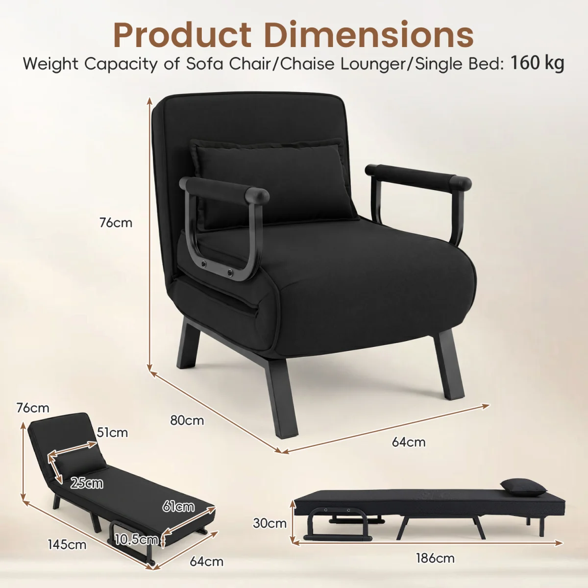 Convertible Sleeper Chair - Black – image 3