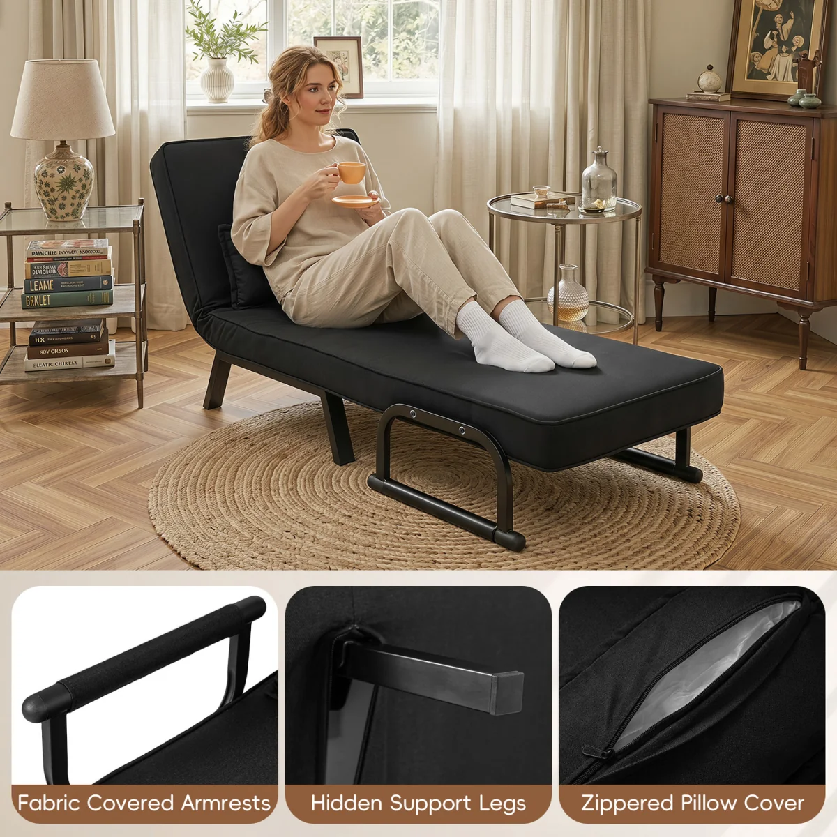Convertible Sleeper Chair - Black – image 6