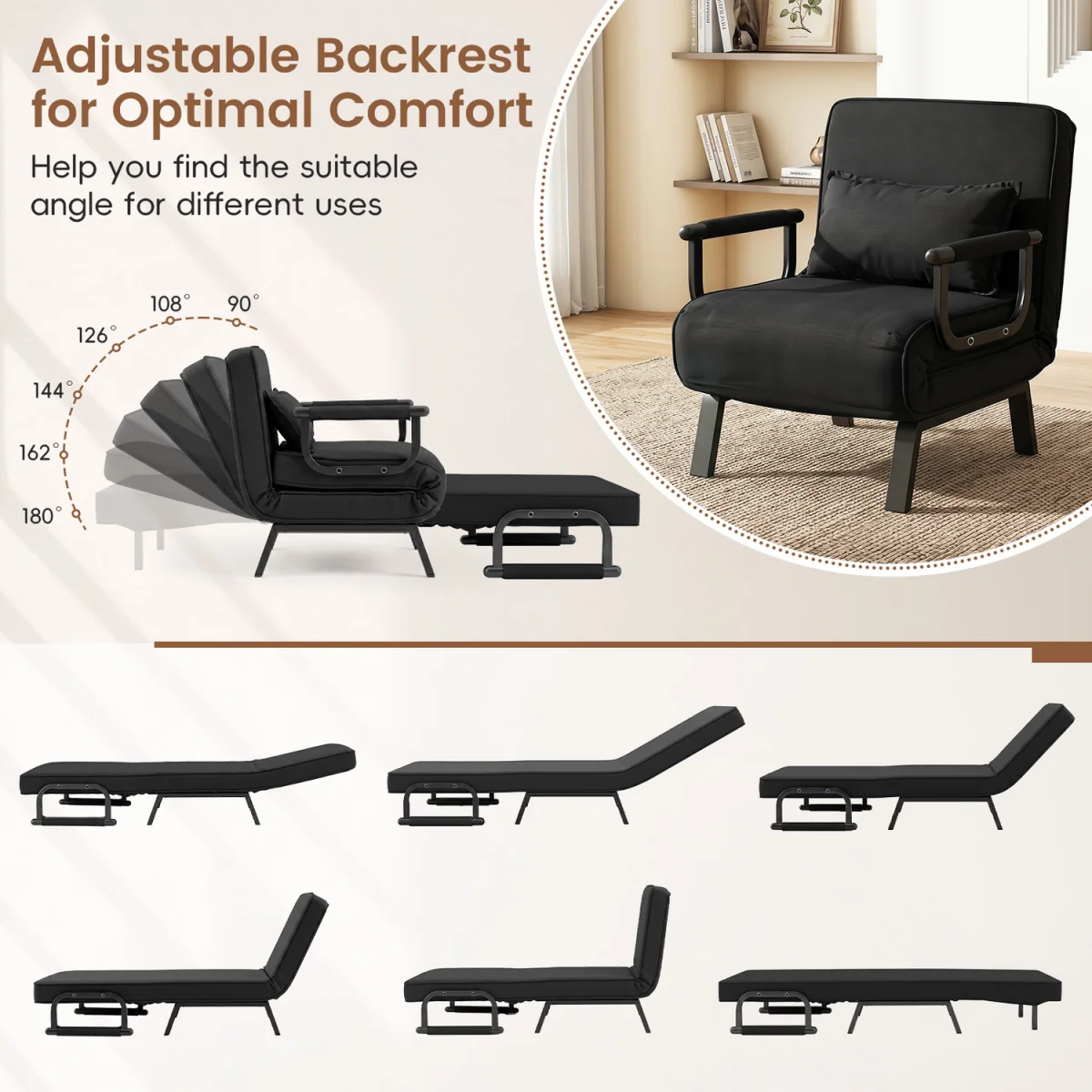 Convertible Sleeper Chair - Black – image 8