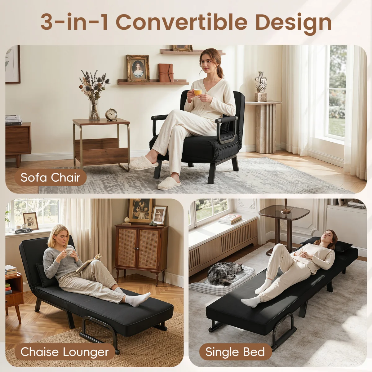 Convertible Sleeper Chair - Black – image 9