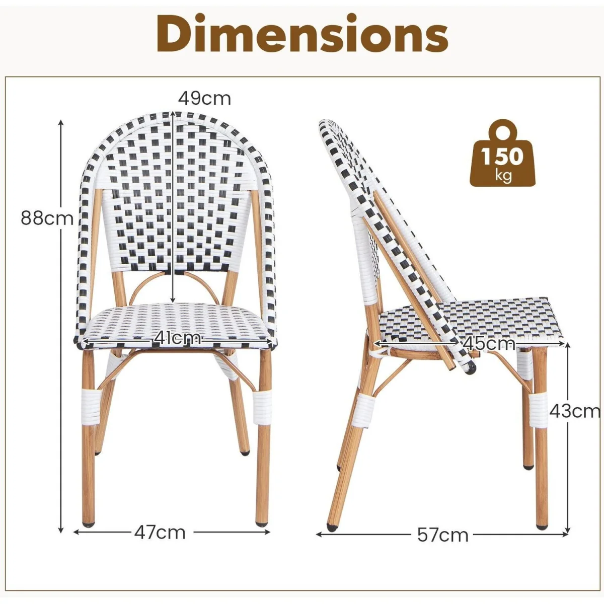 Costway Set of 2 Armless Bistro Chair - White – image 2
