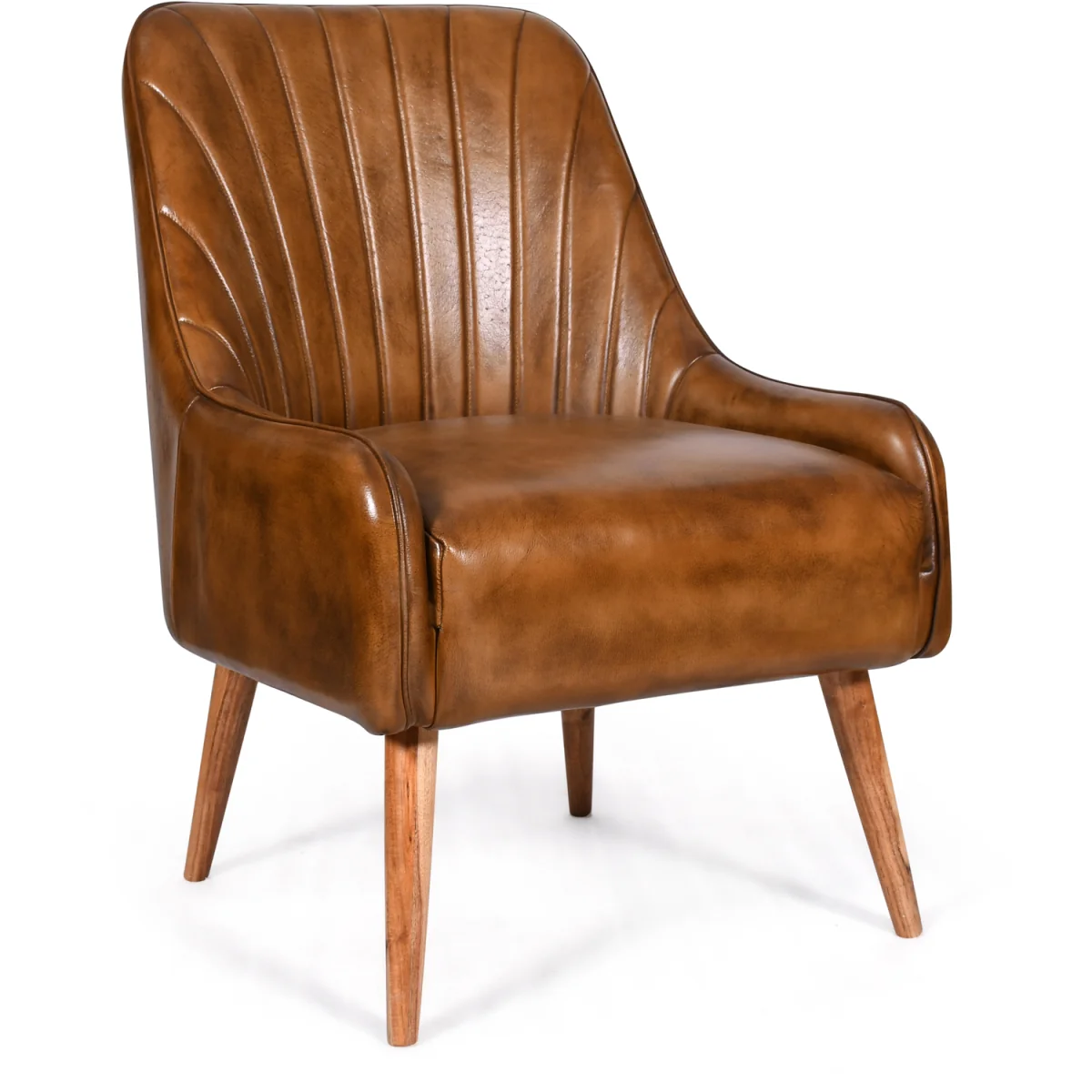 Tan Brown Genuine Real Hide Leather Accent Arm Chair - Brown – image 3