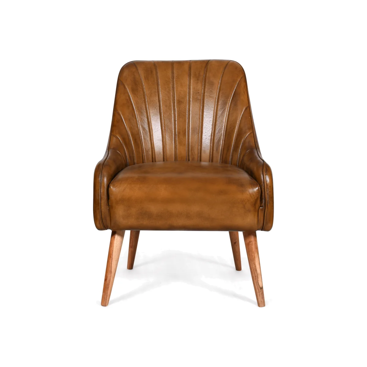 Tan Brown Genuine Real Hide Leather Accent Arm Chair - Brown – image 1