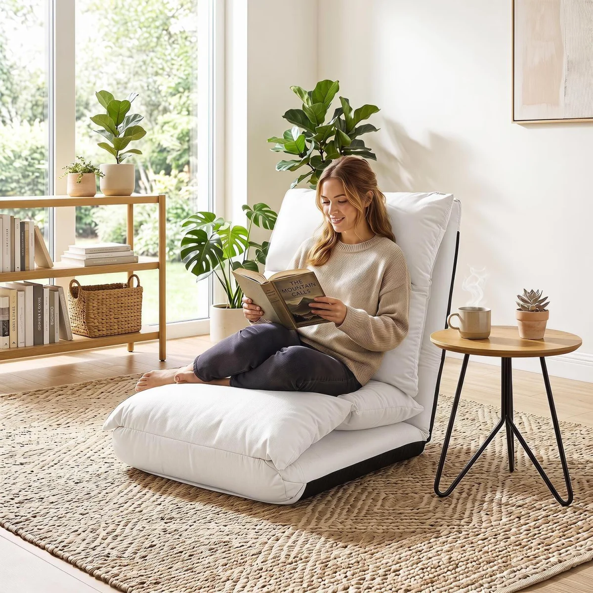 14 Level Adjustable Foldable Floor Chair with Back Support - White – image 4