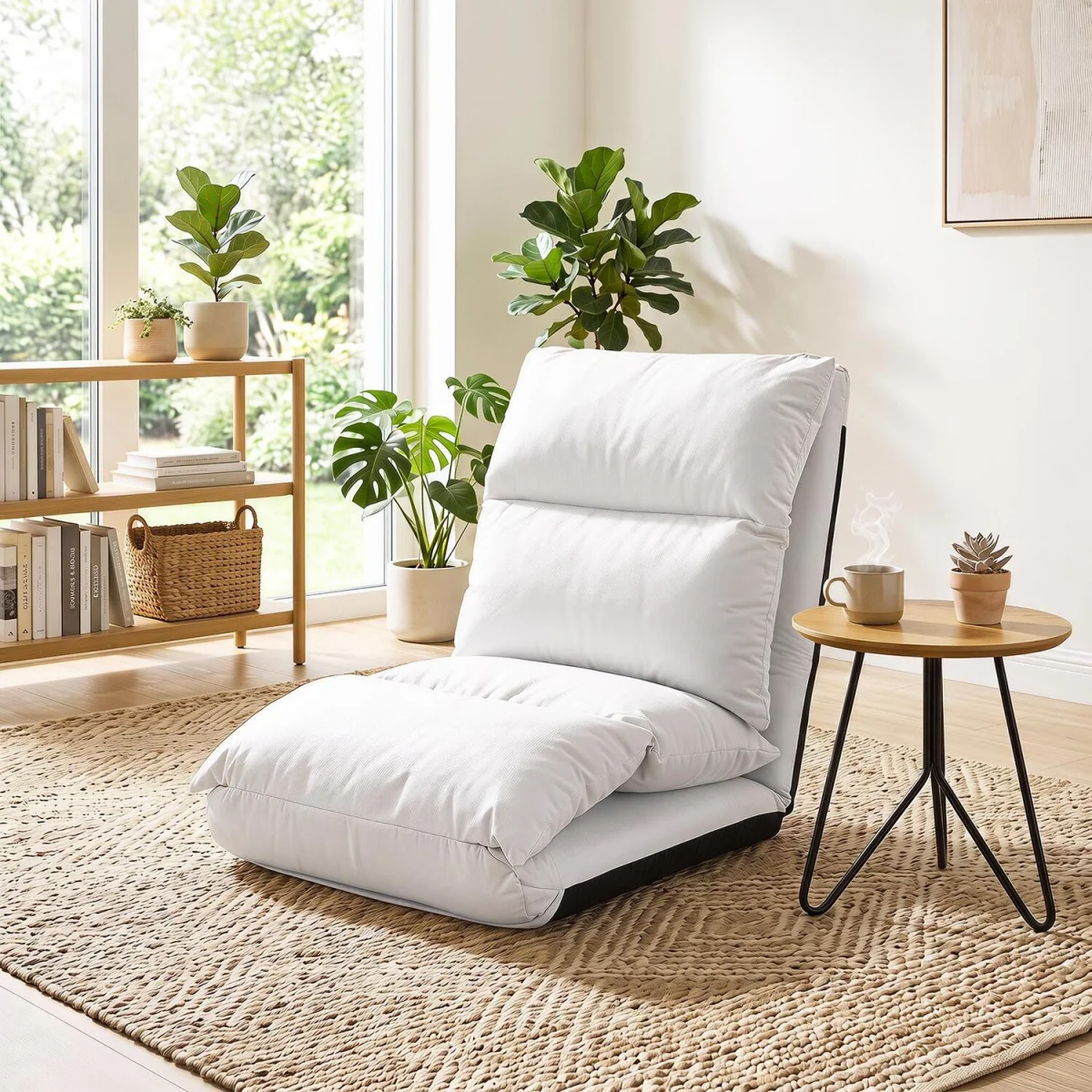 14 Level Adjustable Foldable Floor Chair with Back Support - White – image 5
