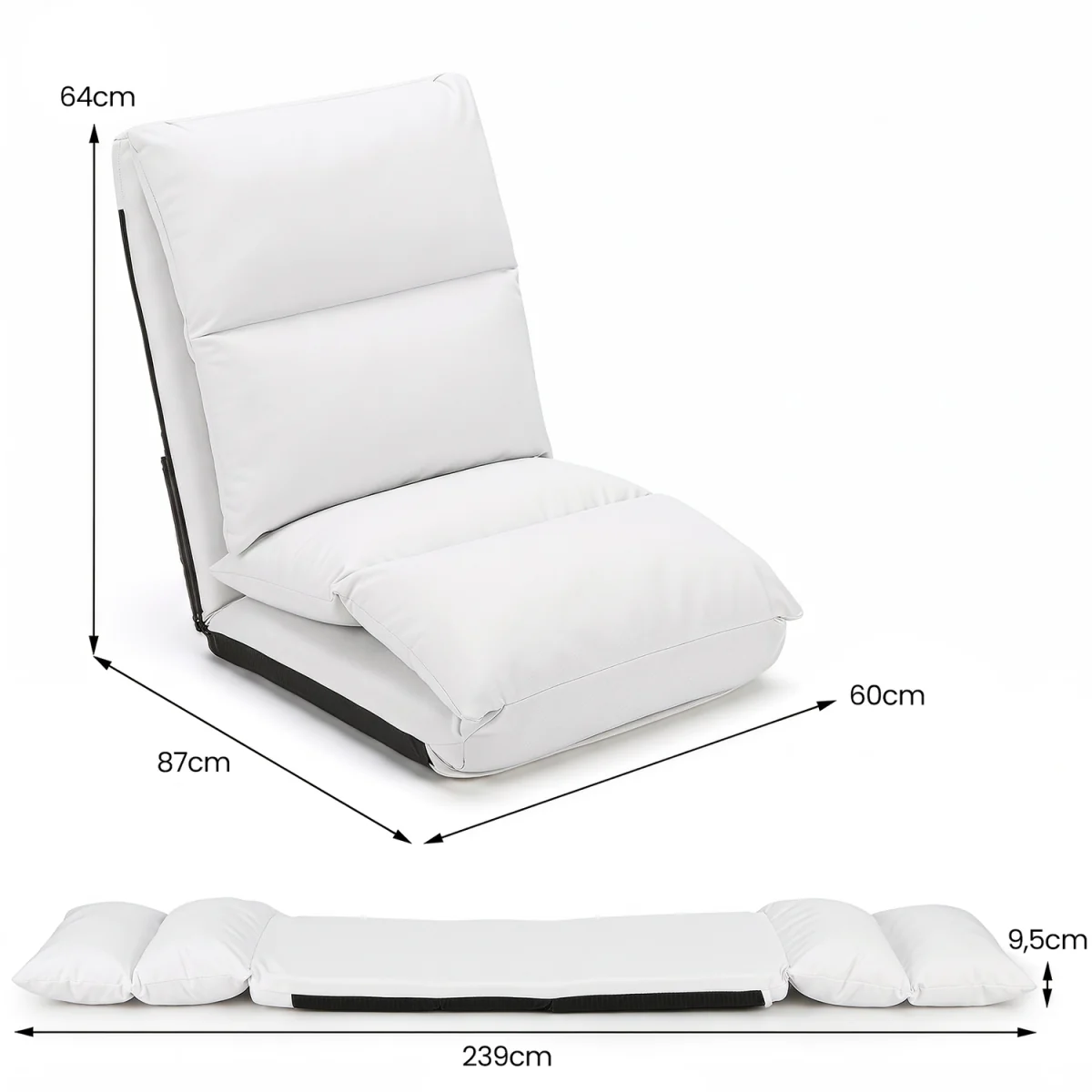 14 Level Adjustable Foldable Floor Chair with Back Support - White – image 8
