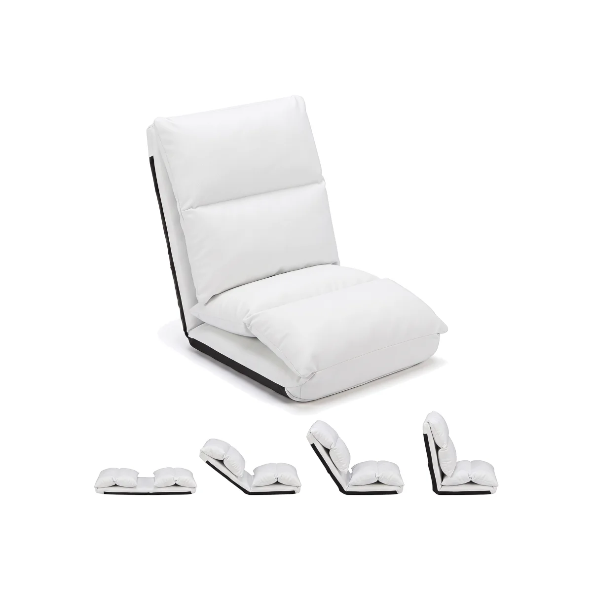14 Level Adjustable Foldable Floor Chair with Back Support - White – image 1