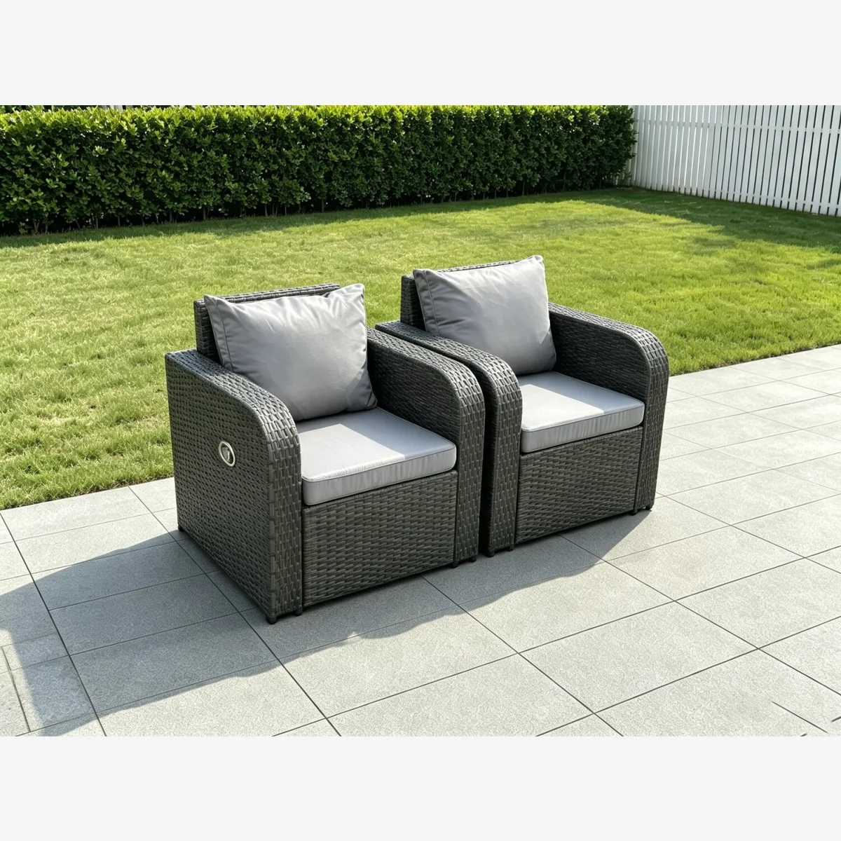 Rattan Pair of Adjustable Reclining Arm Chairs - Dark Grey Mixed